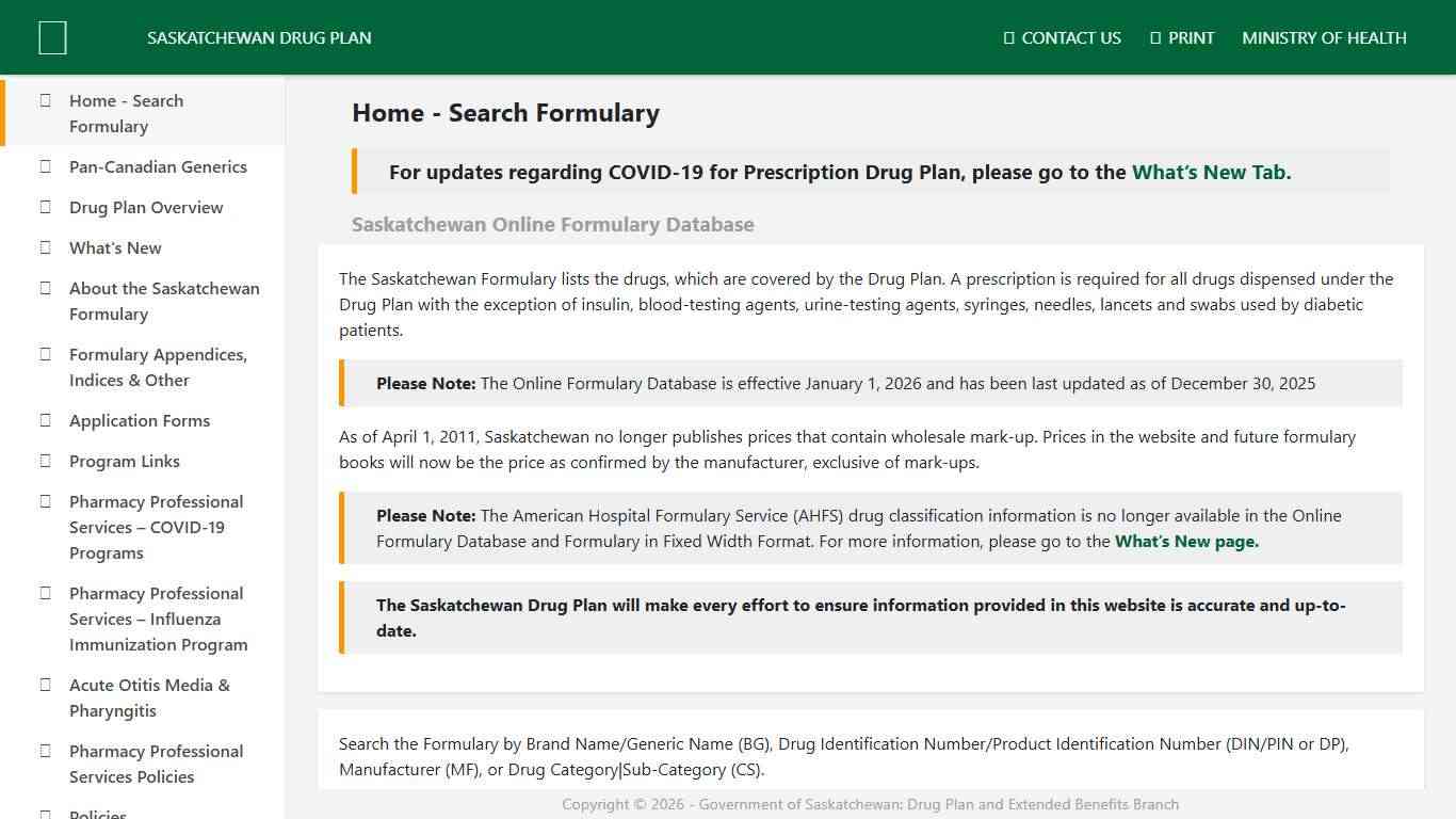 Home Page - Online Formulary 2026